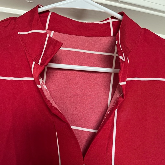 Red with white stripe pattern business casual top. Size Large. From SHEIN. - Picture 3 of 3